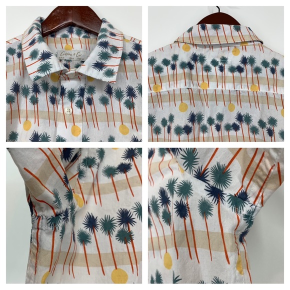 Men’s Cotton & Co Palm Tree Short Sleeve Casual Button Up Shirt Size Medium - Picture 7 of 16
